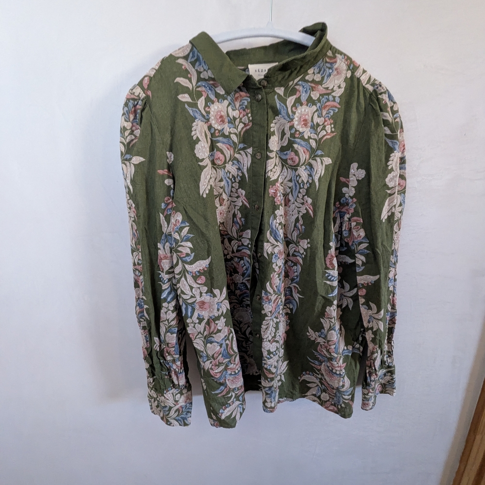 Floral Green Long Sleeve Shirt - Picture 2 of 4